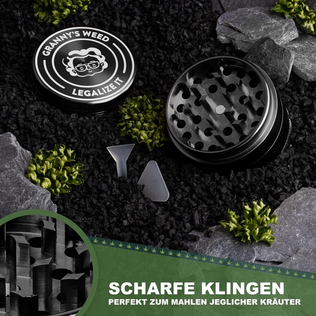 Granny's Premium Aluminium Gewürzmühle | messerscharfes Mahlwerk | 4-teilig | inkl. Reinigungswerkze