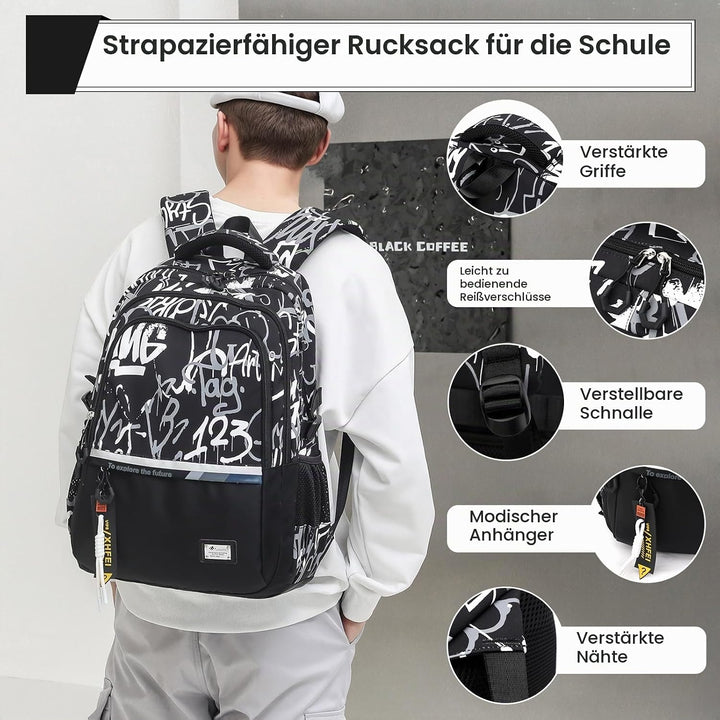 Amythe Schulrucksack Jungen Rucksack Teenager – Wasserdichter Lässiger Daypack Gross Schulranzen, Mi