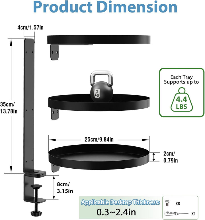 3 Stufen Clamp-On Schreibtisch Regalaufsatz mit Verstellbarem Ablagefach 360 Drehbar Unter Schreibti