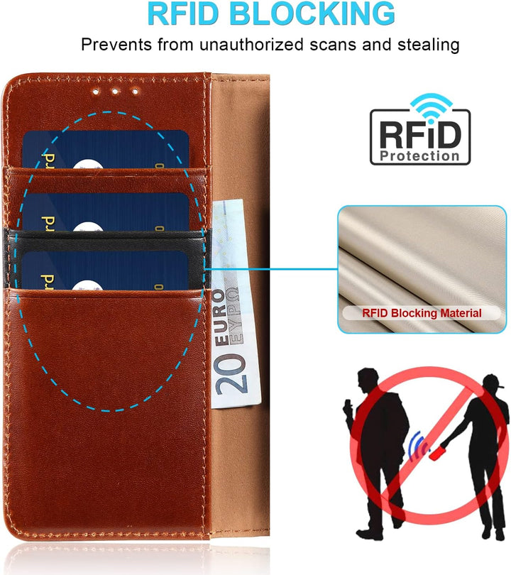 LENSUN Echtleder Hülle für Samsung Galaxy S23, Handyhülle [Echtes Leder] [Magnetverschluss] [RFID Sc