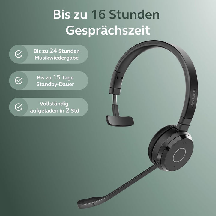 Jabra Evolve 65 TE (3. Ausgabe 2025) Kabelloses Bluetooth-Mono-Headset mit Geräuschunterdrückungs-Mi