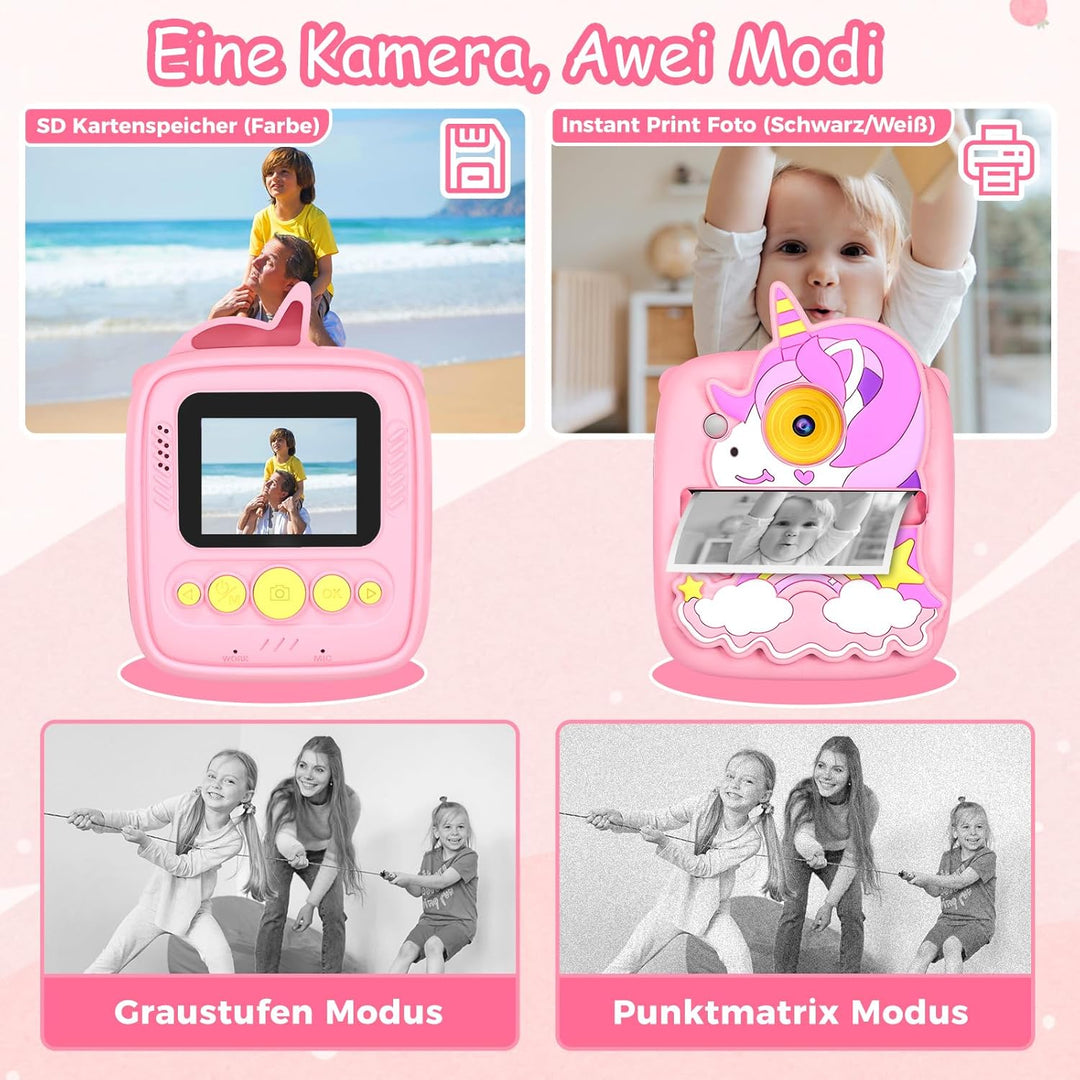 Kinderkamera Sofortbildkamera, 1080P HD 48MP Sofortbildkamera Kinder, Digitalkamera Kinder mit 32GB