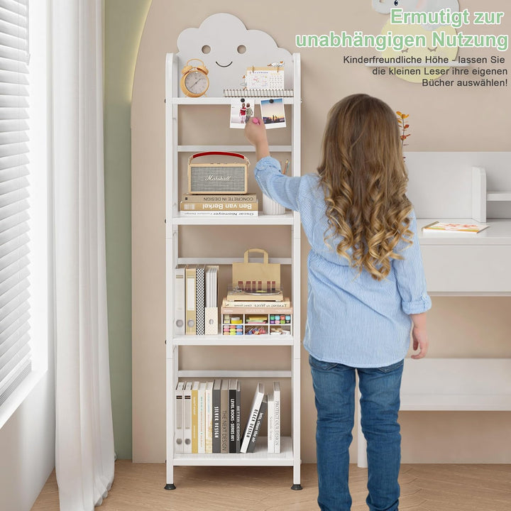 Cute Metal Kinderregal, 4 Etagen Bücherregal Aufbewahrungsregal für Kinder, Standregal mit Magnetisc