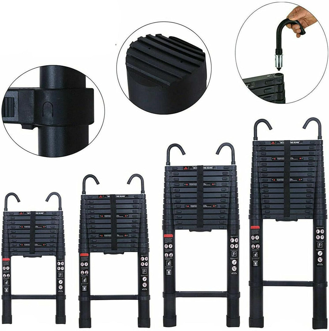 10,5FT Telescopic Ladder Aluminum Extension Ladder with Detachable Hooks Safe & Compact, Collapsible