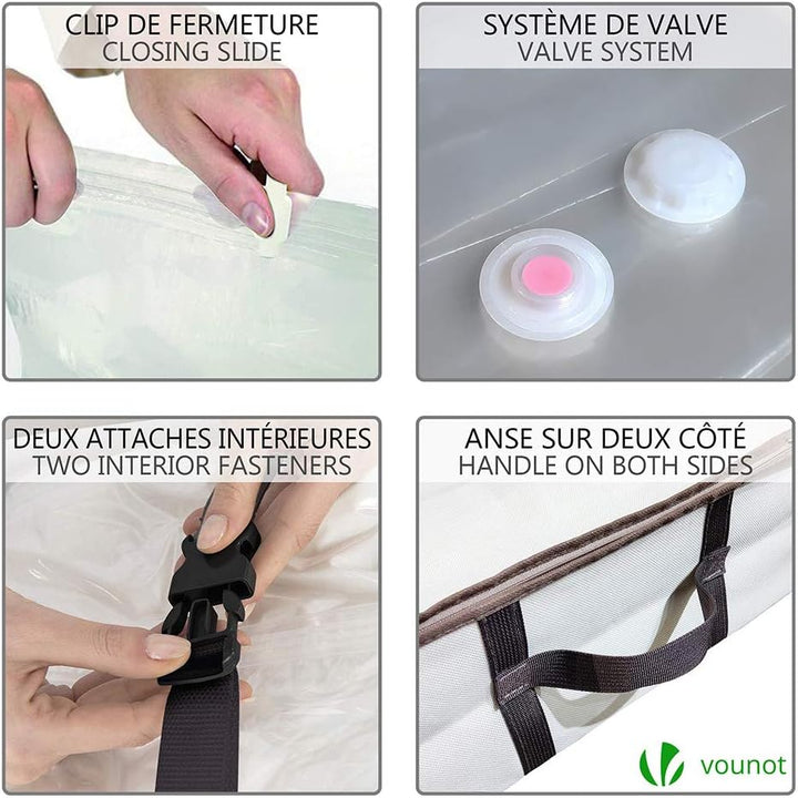 VOUNOT® 2 Stück Unterbett Aufbewahrungstasche mit Vakuumbeutel, Vakuum Aufbewahrungstasche mit Sicht