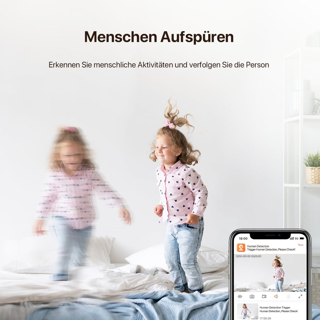 Tenda 3MP WLAN Innenkamera Überwachung, Haustierkamera mit 2-Wege-Audio, Nachtsicht 12M, Bewegungs-P