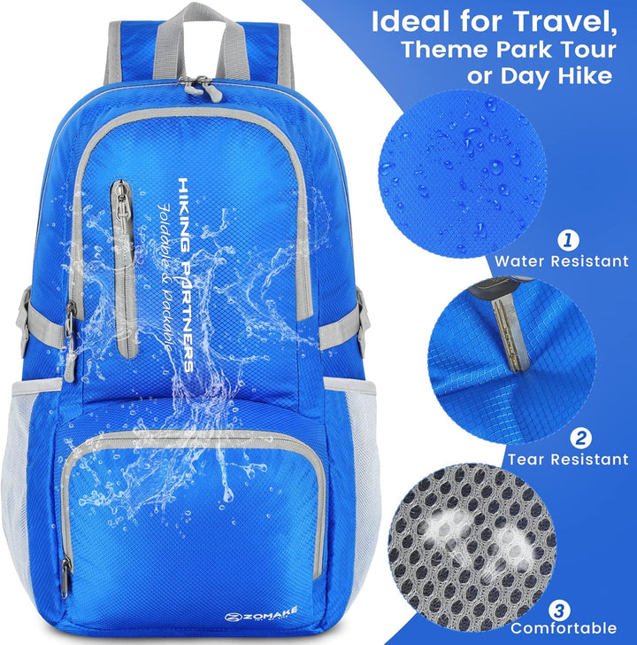 ZOMAKE Leicht Faltbarer Rucksack - Packbare Backpacks 35L,Kleiner Faltbar Rucksäcke Wanderrucksack W