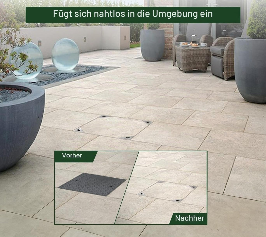 Schachtabdeckung Aluminium 300x300mm, Eingebettete Schachtdeckel mit Rahmen, Gullideckel Versenkte S