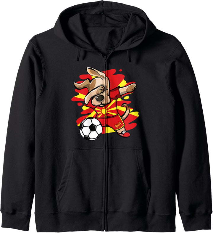 Lustiger Dabbing Hund Mazedonien Fussball Mazedonische Flagge Kapuzenjacke