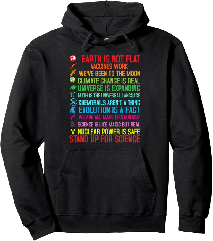 Earth Is Not Flat Vaccines Work Climate Change Science Pullover Hoodie
