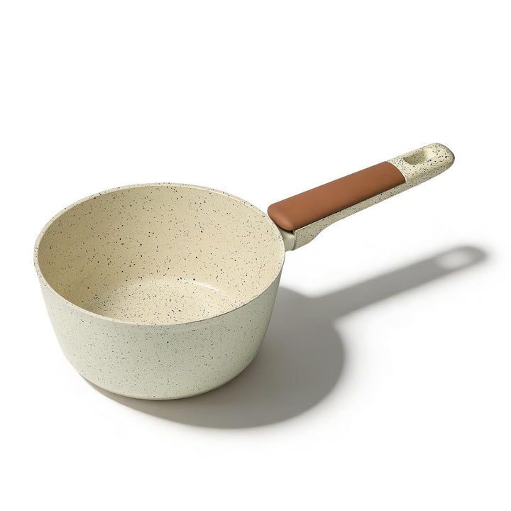 MSMK 18 cm Creme Keramik Antihaft Milchtopf mit Deckel, Für alle Herdarten geeignet, Induktionsgeeig