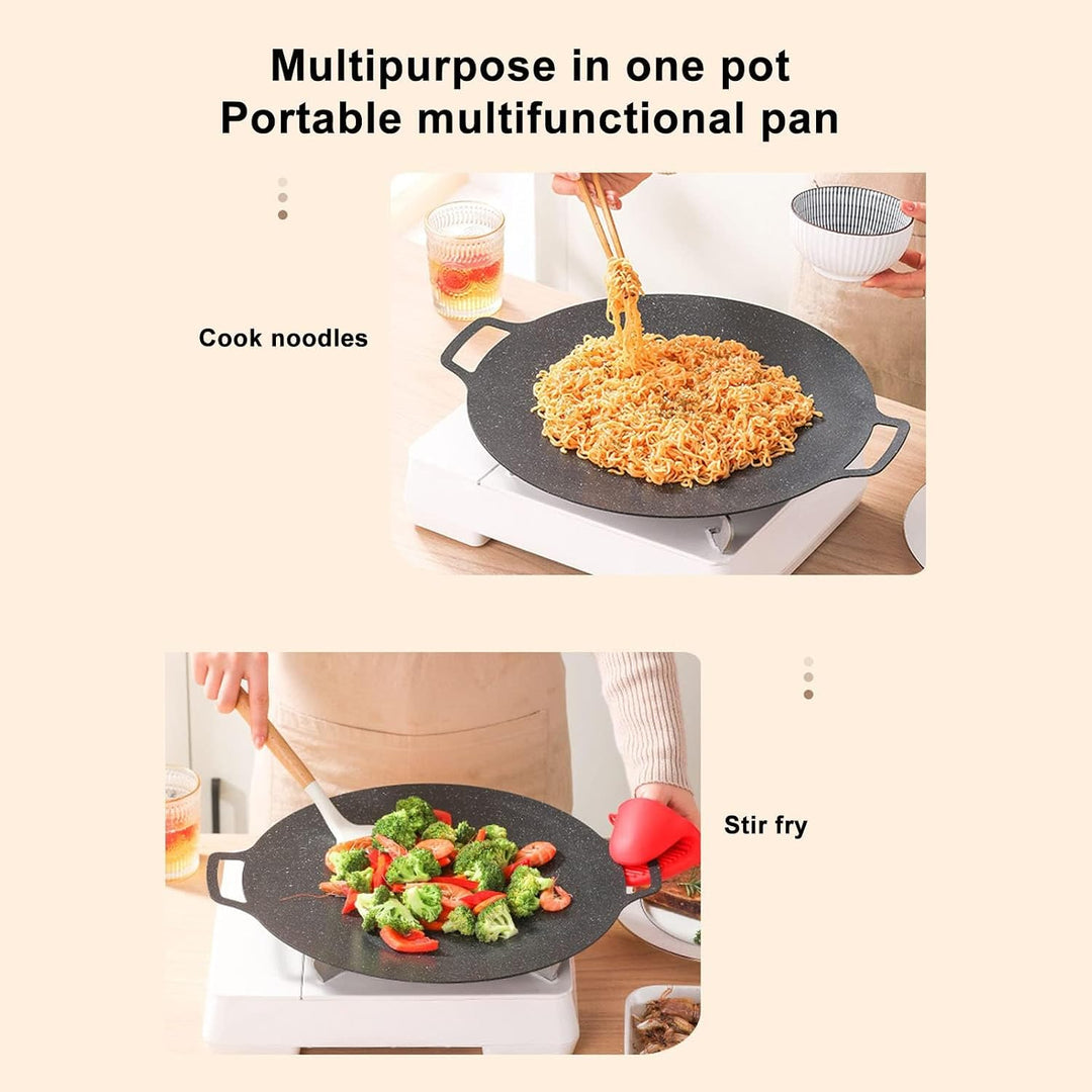 Koreanische Grillplatte, Rund Gusseisen Grillplatten BBQ-Grill Antihaft-Grill Gusseisenpfanne Grill