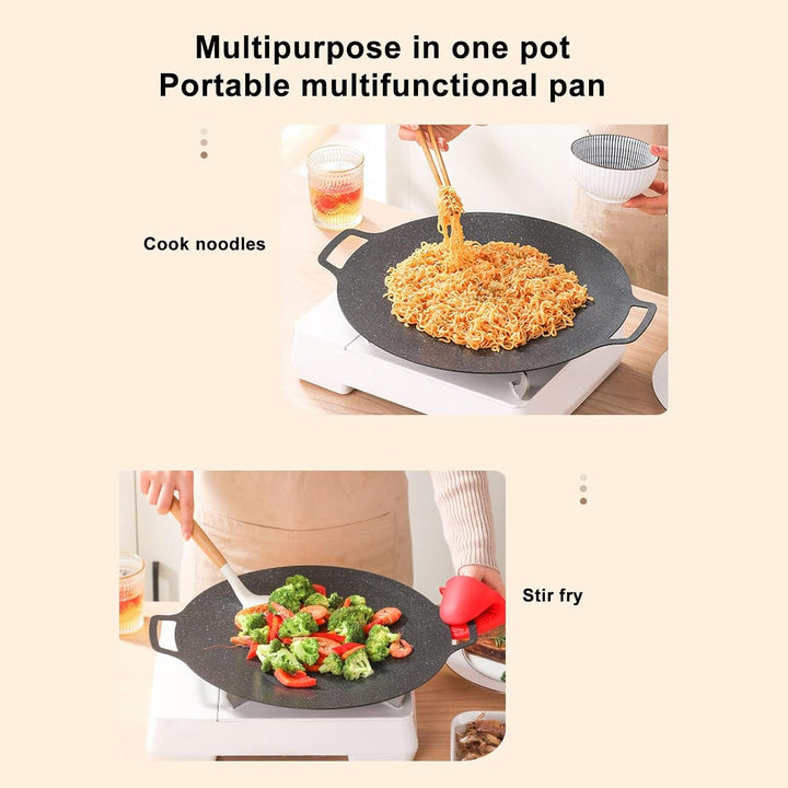 Koreanische Grillplatte, Rund Gusseisen Grillplatten BBQ-Grill Antihaft-Grill Gusseisenpfanne Grill