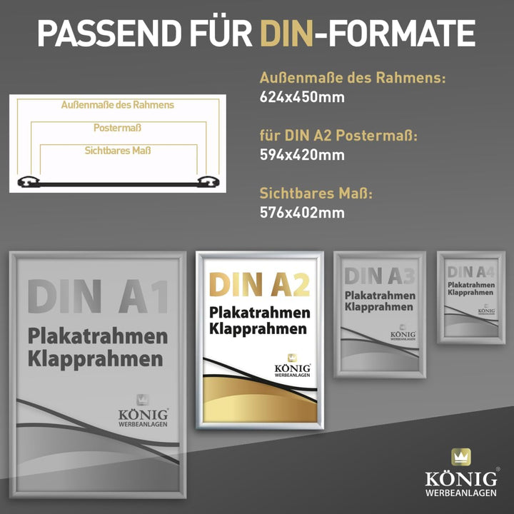 5 Plakatrahmen DIN A2 | 25mm Aluminium Profil, Silber | inkl. entspiegelter Schutzscheibe und Befest