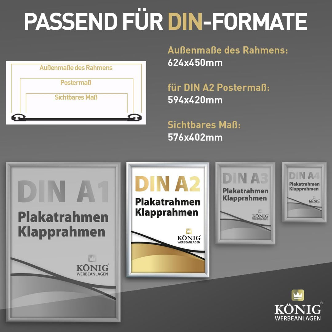 Plakatrahmen DIN A2 | 25mm Alu Profil, eckig | Silber | inkl. entspiegelter Schutzscheibe und Befest