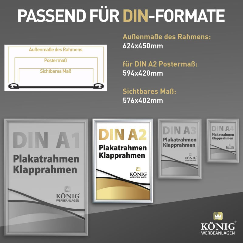Plakatrahmen DIN A2 | 25mm Alu Profil, eckig | Silber | inkl. entspiegelter Schutzscheibe und Befest