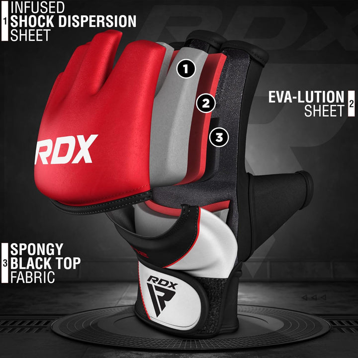 RDX MMA Maya Hide Handschuhe, Leder, Training, Kampfkunst, Boxsack, Kampf, Sparring, Kickboxen S rot