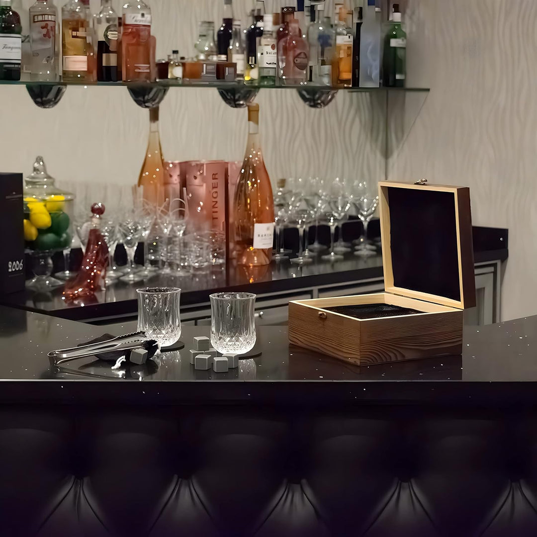 TRIXES Grosse Whiskey-Gläser-Geschenkbox – Whiskey-Gläser, Steine, Untersetzer und Zangen-Set – Gesc