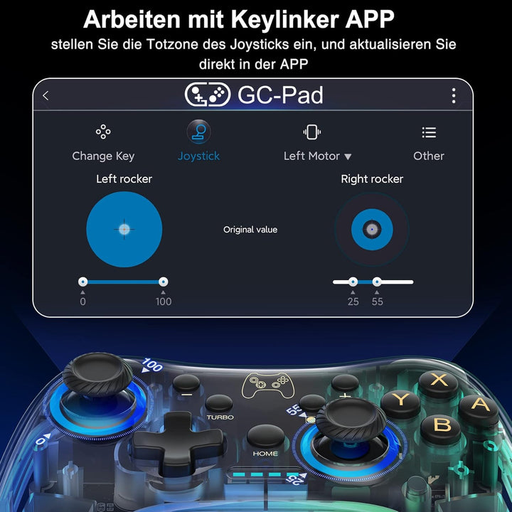 HASACOOL Switch Controller für Nintendo, Switch Controller mit Transparent/Leuchtend/Aufwecken/App-S