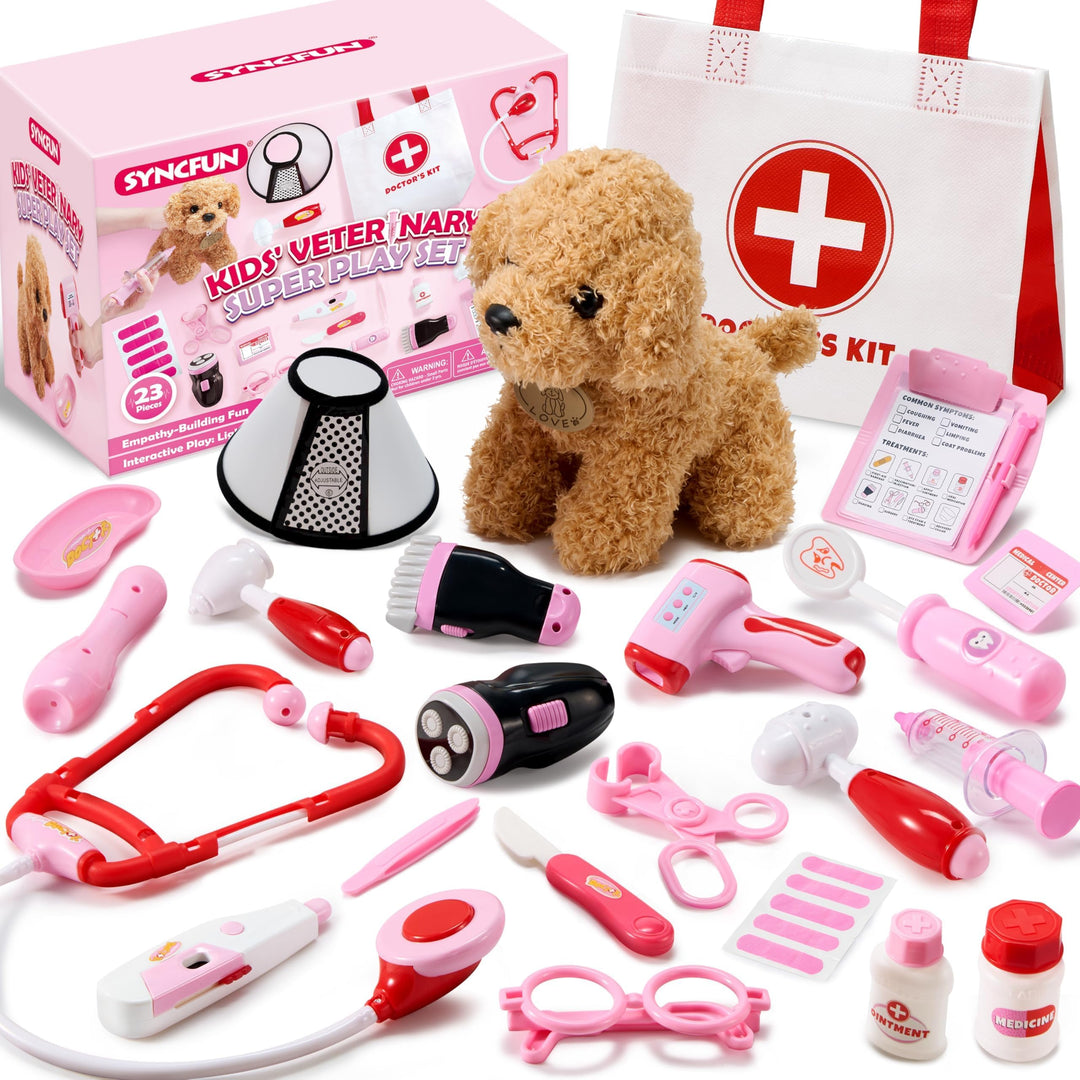 SYNCFUN Arztkoffer Kinder,Tierarzt Spielzeug Kinder,Doktorkoffer Kinder mit Plüsch Poodle Spielzeug,