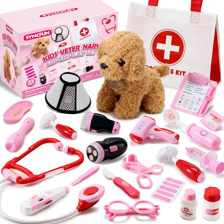 SYNCFUN Arztkoffer Kinder,Tierarzt Spielzeug Kinder,Doktorkoffer Kinder mit Plüsch Poodle Spielzeug,