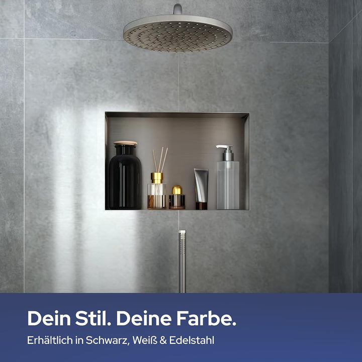 VILSTEIN Wandnische Dusche 30x90 cm [ROSTFREI] - Randlose Nische - Wandnische Silber - Einbauregal f