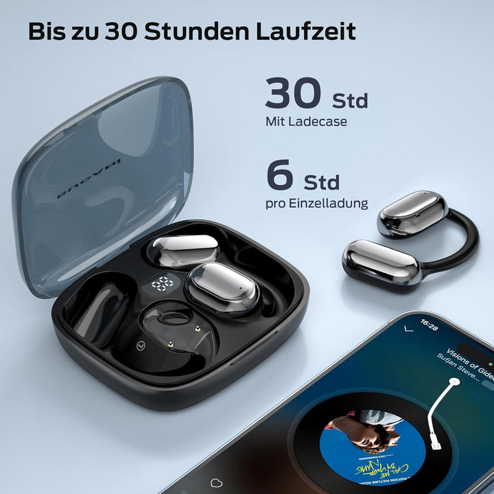 BUGANI Open Ear Kopfhörer, Ohrhaken Kopfhörer Kabellos Bluetooth IPX6 Wasserdicht, 30H Laufzeit, Blu