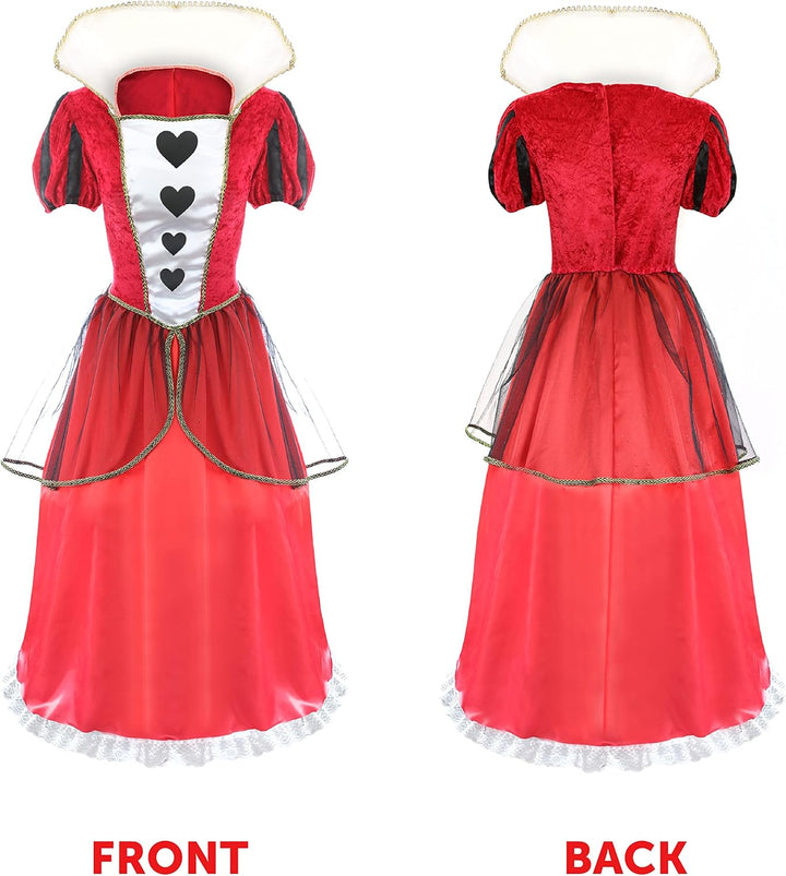 Damen Kostüm Königin der Herzen – X-Large – langes rotes & schwarzes Kleid mit Herzen Dekoration – D