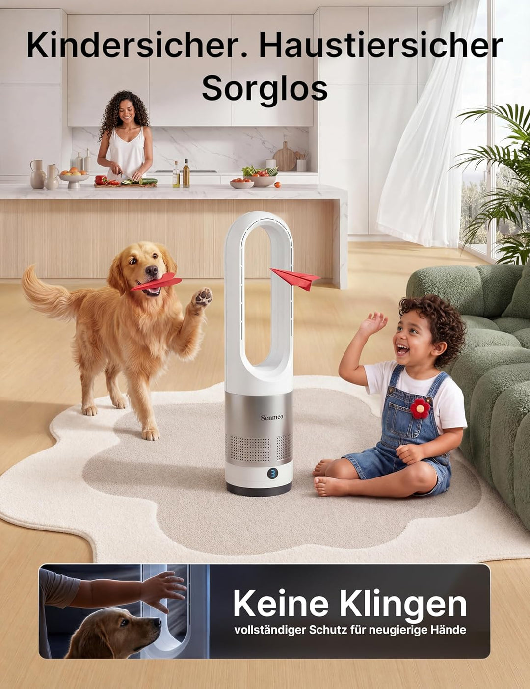 Rotorloser Turmventilator 55 cm | Fernbedienung, 90° Oszillation, 8 Geschwindigkeiten, 9H Timer, LED