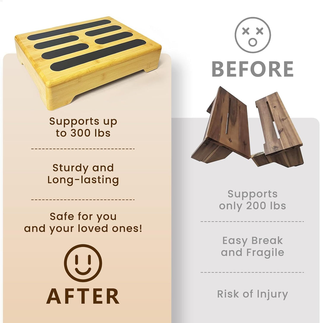 Tritthocker Holz mit Rutschfester Gummiauflage für Erwachsene und Steighilfe für Senioren - Step Sto