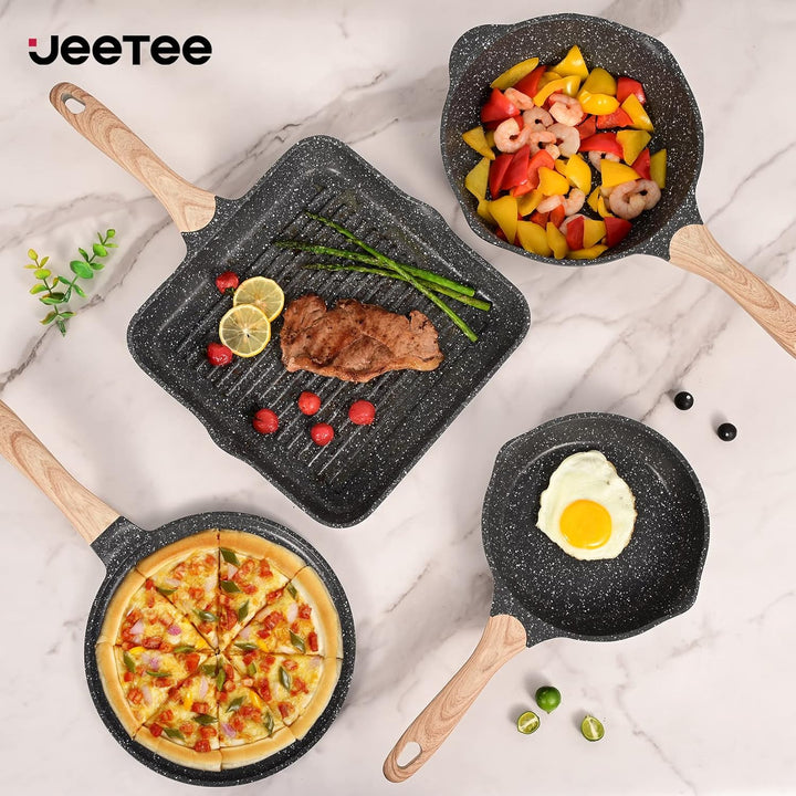 JEETEE Topfsets Pfannenset 23-Teilig, Antihaft-Granit Topf und Pfannenset mit Glasdeckeln, Topfset I