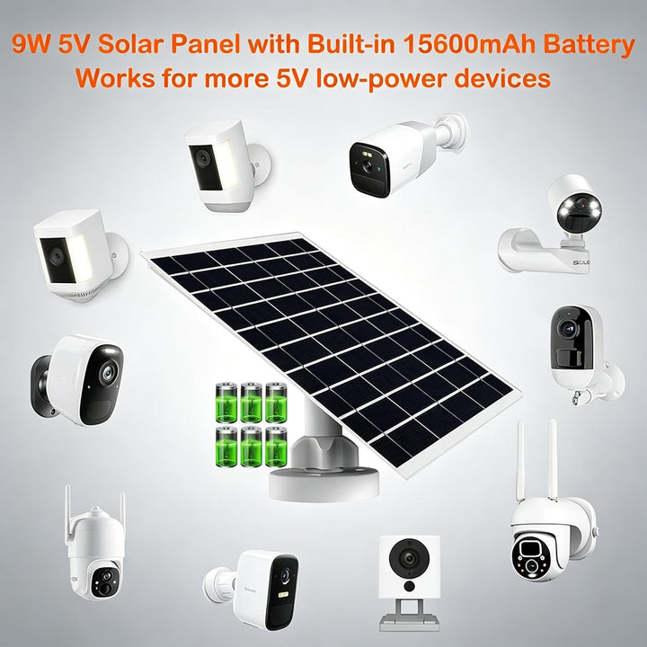 9W/5V Solarpanel mit eingebautem 15600mAh wiederaufladbarem Akku, mit 1.5m langem 3-in-1-Ladekabel (