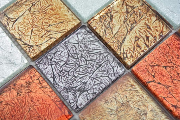 Transparentes Crystal Glasmosaik gold silber schwarz rot Struktur Wand Küche Dusche Bad Fliesenspieg
