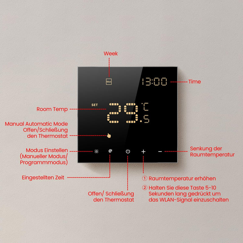 Smart WiFi Thermostat Für Wasser Fussbodenheizung und Gasboiler, Programmierbar Raumthermostat Unter