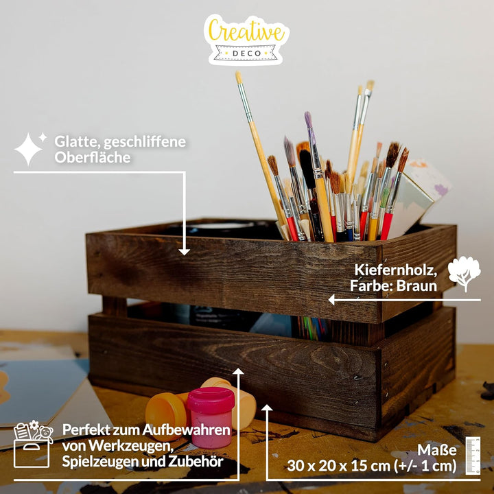Creative Deco 3 x Kleine Holzkiste Wenge | 30 x 20 x 15 cm | Weinkisten Set Obstkiste Holz | Geschli