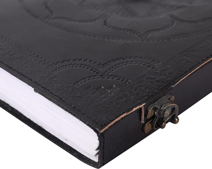 OVERDOSE Hand Embossed Stone Black Leather Journal - Handmade Antique Stone Journal For Students & O