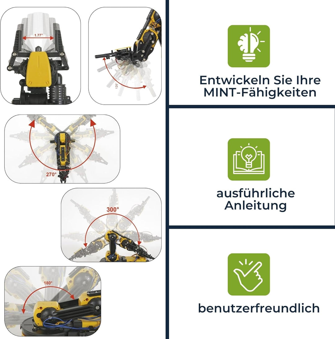 Velleman Lernroboterarm mit 5 Motoren, beweglichen Gelenken und LED-Licht, STEM-Bausatz für Jugendli