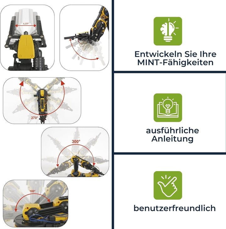 Velleman Lernroboterarm mit 5 Motoren, beweglichen Gelenken und LED-Licht, STEM-Bausatz für Jugendli