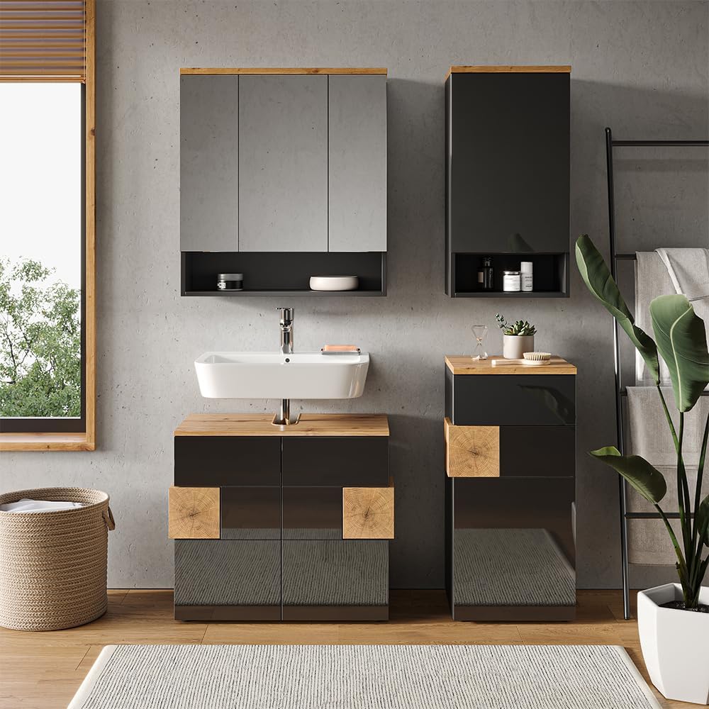 Vicco Badschrank Eden, Anthrazit/Artisan-Eiche, 40 x 77 cm Anthrazit Hängeschrank, Anthrazit Hängesc