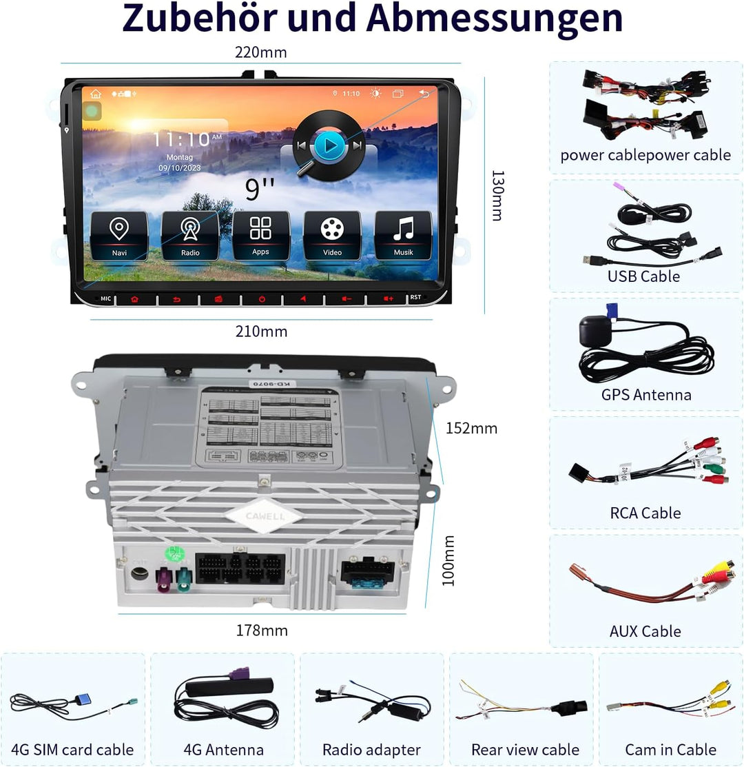 Autoradio für VW Golf 5 6 T5 Polo Sharan Passat Tiguan,[Android 13.0 2.0GHz 4+64GB ] CAWELL Radio Mi