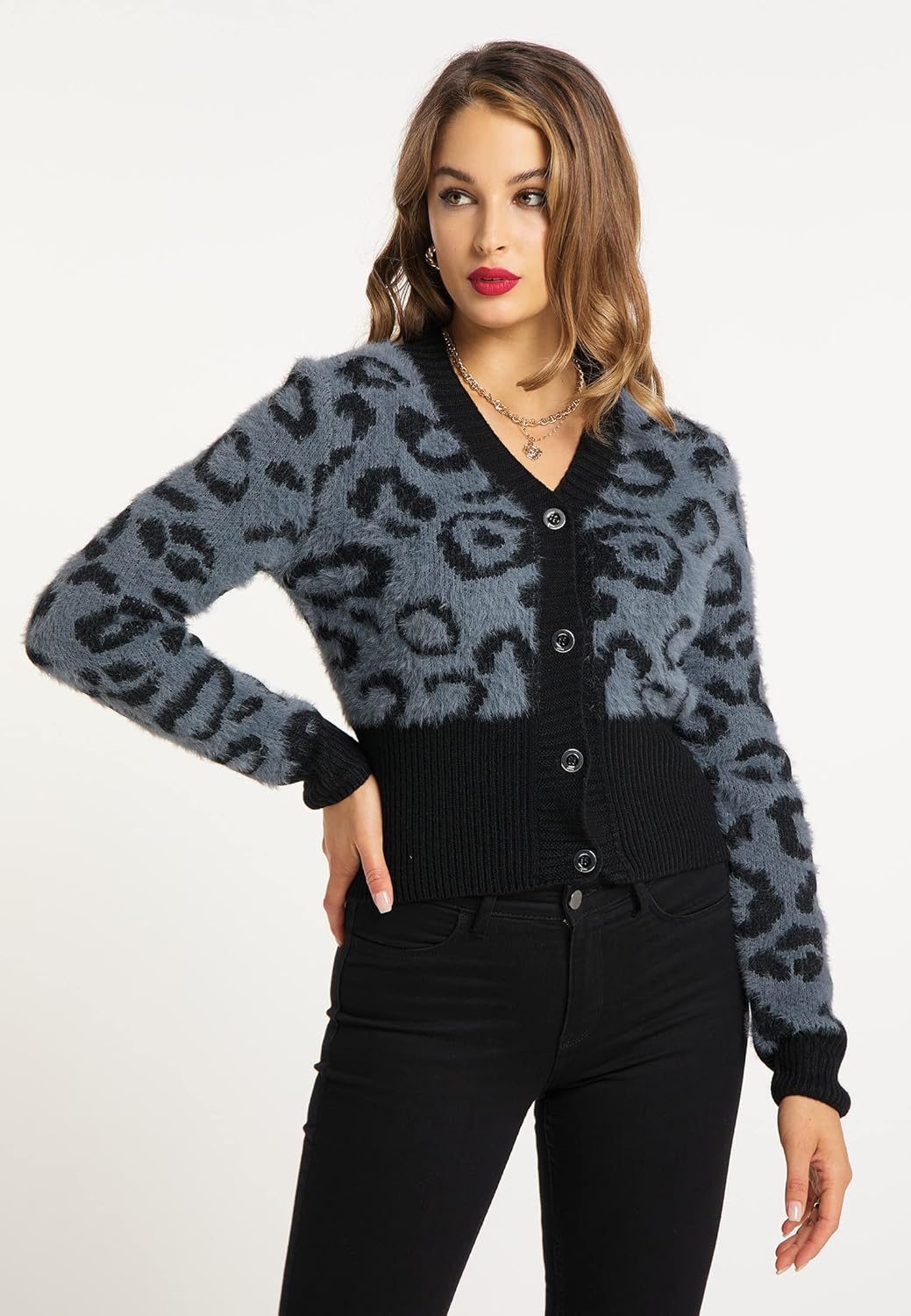 faina Damen Sweater XL-XXL Grau Schwarz, XL-XXL Grau Schwarz