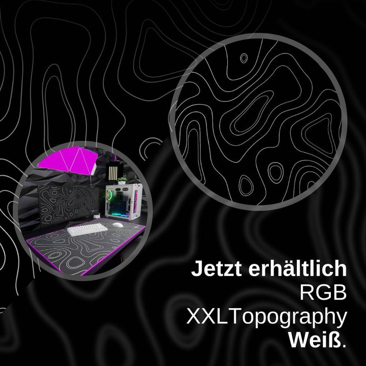 Nyfter - XXL Gaming Mauspad RGB Black im Topography Design 900 x 500mm Premium Mousepad Size Gross v