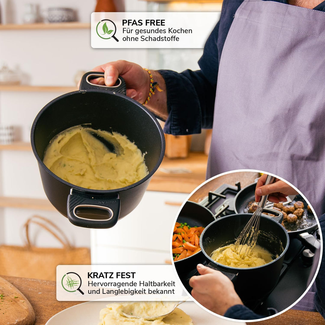 Premium Bräter Induktion 24cm PFAS frei | 3,5l Schmortopf | Antihaft beschichtete ofenfeste Pfanne a
