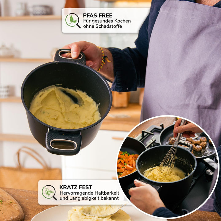 Premium Sossentopf PFAS frei 20 cm – Kochtopf klein | Milchtopf Induktion | Antihaft Stielkasserolle