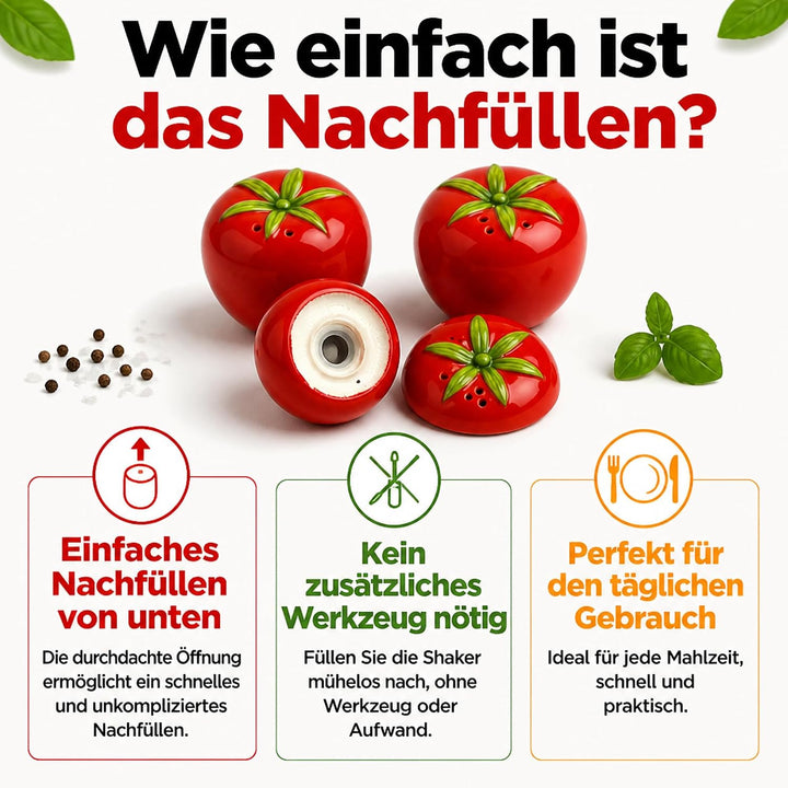 Salz- &amp; Pfefferstreuer Set Keramik, Hühner, Tomaten, Leuchttürme, dekorativ &amp; funktional (Tomaten),