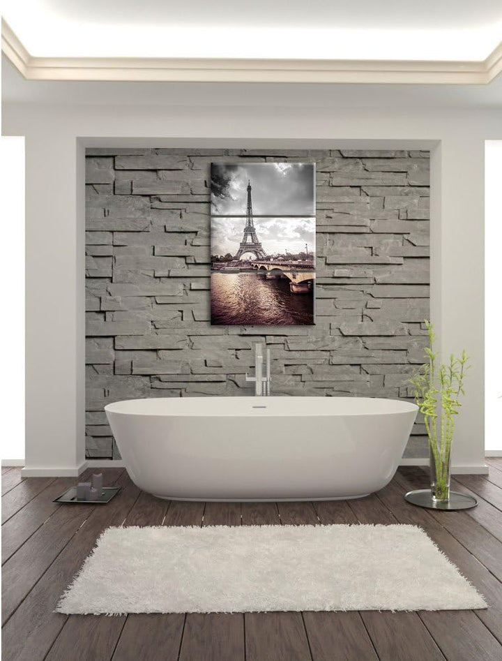 Pixxprint Eiffelturm in Paris als Leinwandbild/Grösse: 3 Teilig (120x80) cm/Wandbild/Kunstdruck/fert