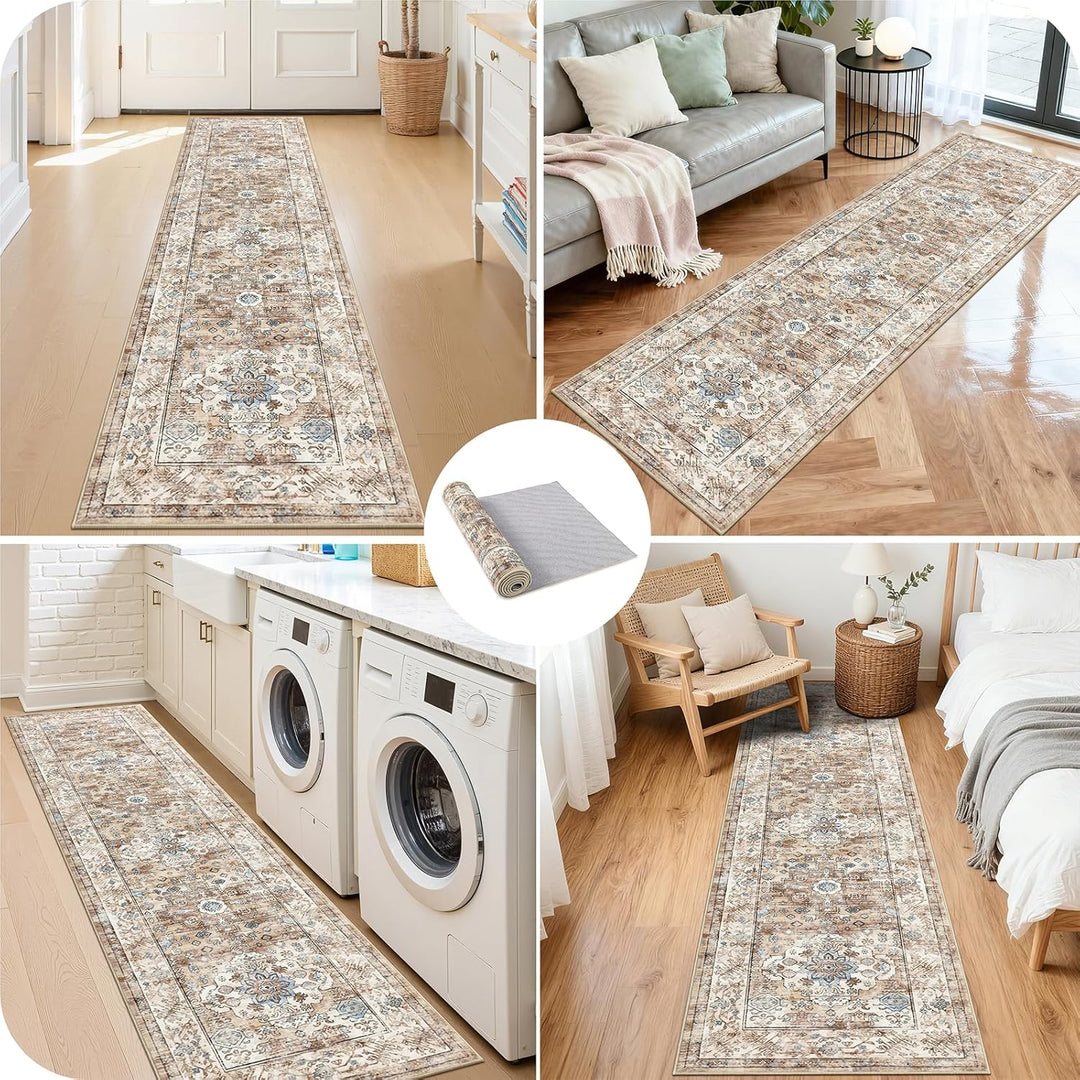 Enyhom Teppich Läufer, 60 x 240 cm Extra Lange Läufer Teppiche für Flur rutschfest Waschküche Maschi