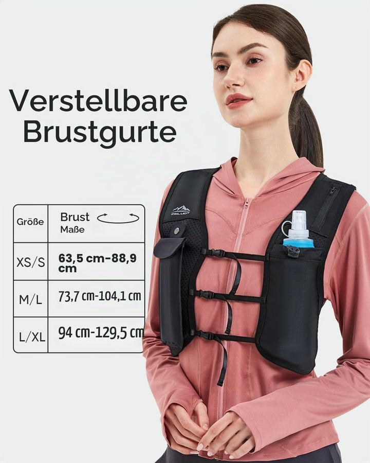 Zelvot Laufweste für Damen und Herren, Europäisches Originalpatent, Verstellbare Brustgurte, Trinkwe