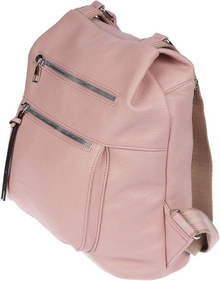 Christian Wippermann grosser Damen City Rucksack Tasche Body Bag Leder Optik Schultertasche Rose, Ro