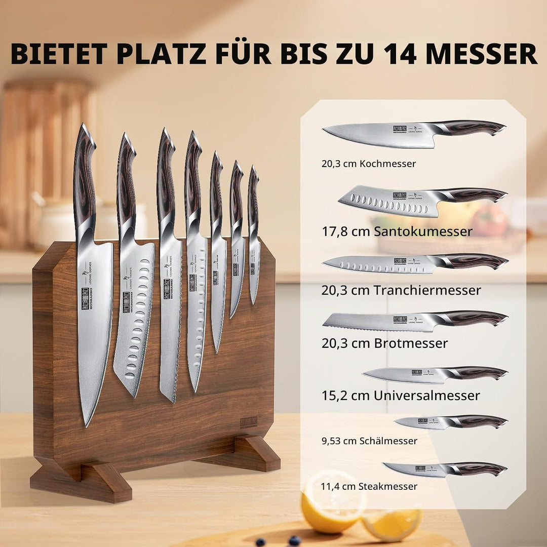 HOSHANHO Messerblock Magnetisch ohne Messer, Verdicktem Magnet Messerhalter aus Akazienholz, Extrast